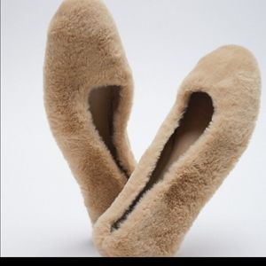 Zara Square Toe Fur Ballet Flats